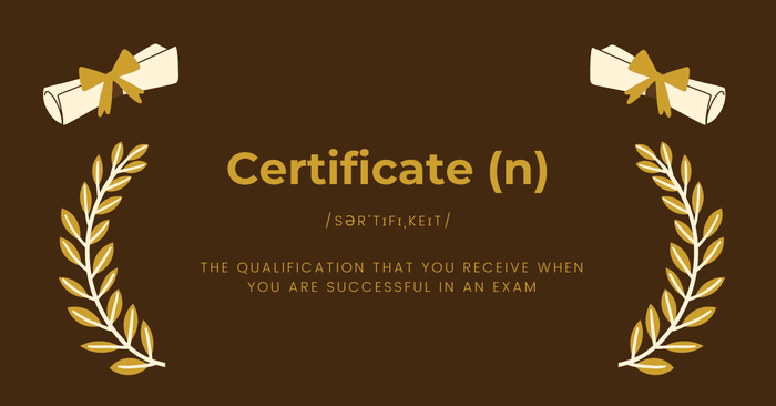 Certificate (n)