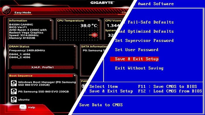 UEFI (bên trái) và BIOS (bên phải)