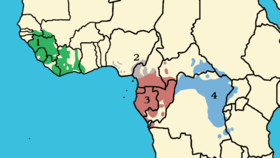 Sự phân bố của tinh tinh bao gồm: 1. Pan troglodytes verus. 2. P. t. ellioti. 3. P. t. troglodytes. 4. P. t. schweinfurthii.