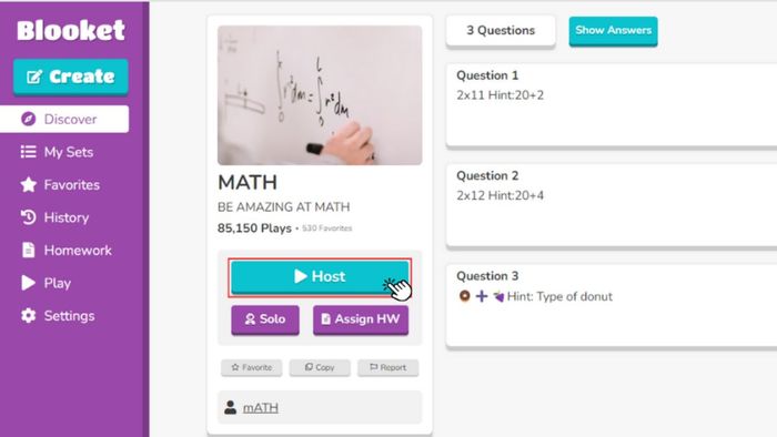 Hướng dẫn sử dụng Blooket với các bộ câu hỏi có sẵn trên website: Bước 3