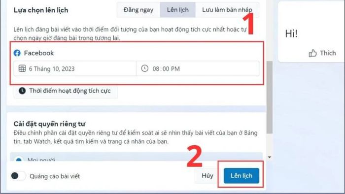 Hướng dẫn lên lịch đăng bài trên Fanpage Facebook - Bước 3