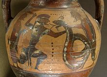 Bình amphora Euboean, khoảng năm 550 TCN, miêu tả cuộc chiến giữa Cadmus và một con rồng