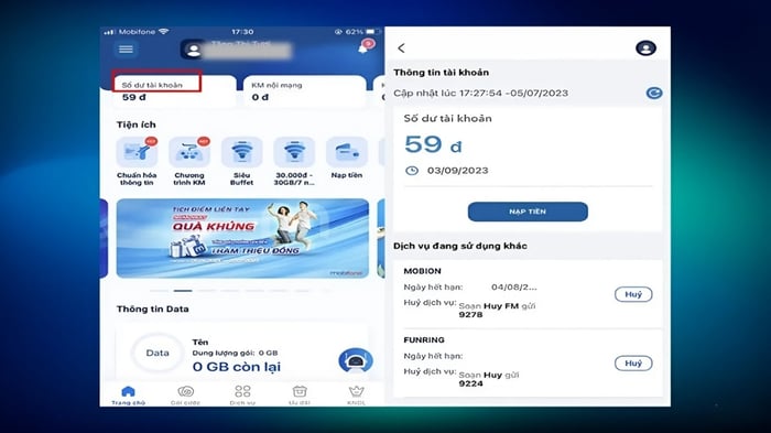 Cách kiểm tra số dư tài khoản Mobifone qua ứng dụng