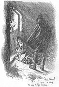 St. John Rivers phát hiện Jane kiệt sức và đói khát nằm trước cửa Nhà Moor, tranh vẽ của F. H. Townsend