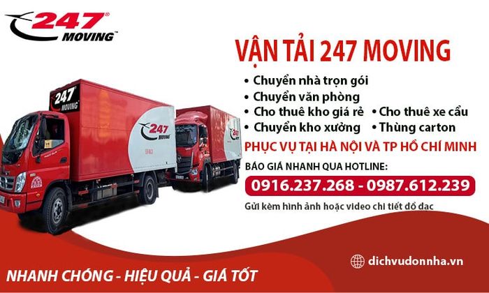 Công ty vận tải 247 Moving cung cấp dịch vụ chuyển nhà trọn gói với sự chuyên nghiệp và đội xe tải đa dạng