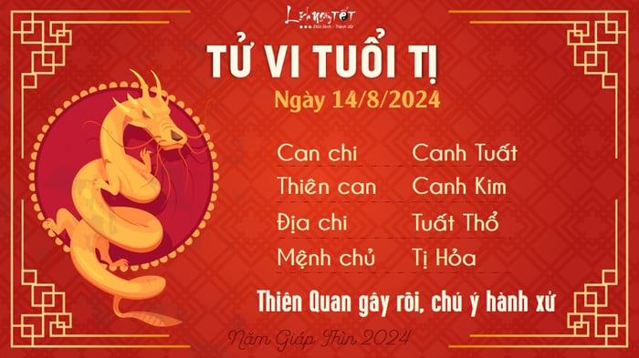 Tử vi hàng ngày 14/8/2024 - Tị