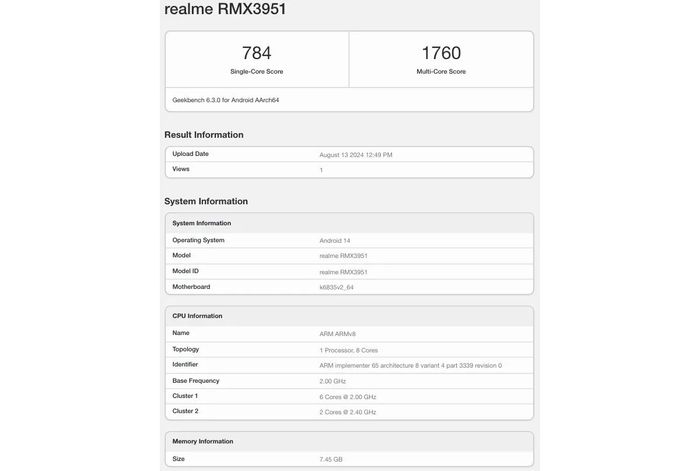 realme 13 5G xuất hiện trên Geekbench