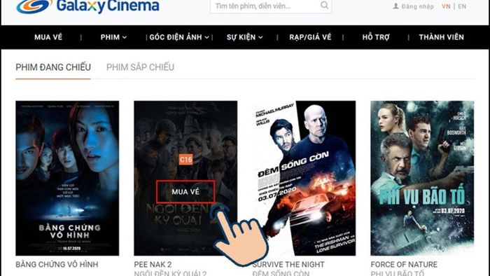 tra cứu lịch chiếu tại Galaxy Cinema