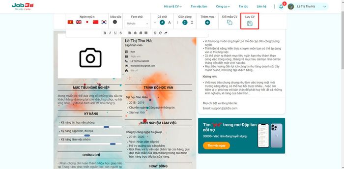 Hướng dẫn tạo CV xin việc online một cách đơn giản và sáng tạo trên Job3s