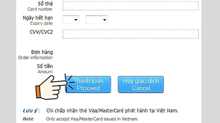 Hướng dẫn thanh toán bằng mã CVV - Bước 3