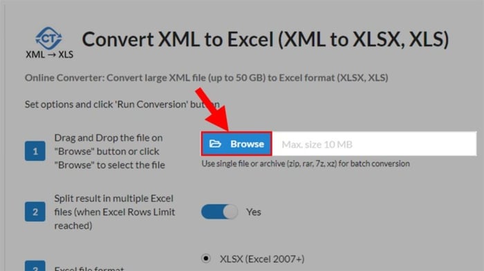 Hướng dẫn chuyển file XML sang Excel bằng Convertio, bước 2