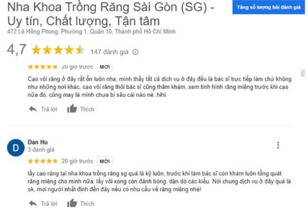 Đánh giá tích cực từ khách hàng về Nha Khoa Trồng Răng Sài Gòn