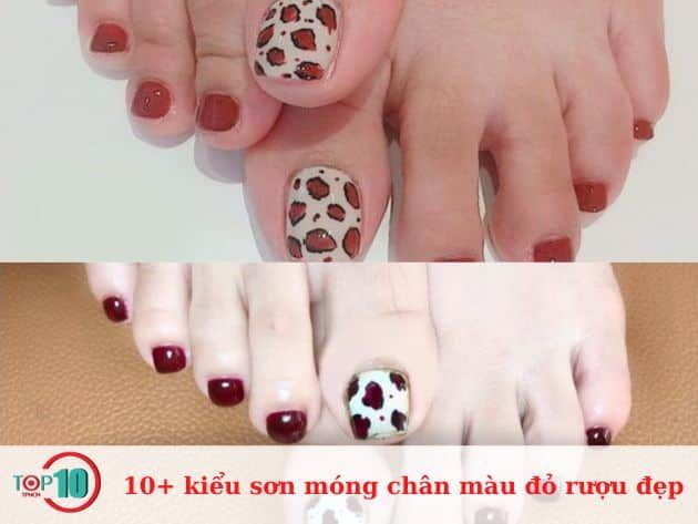 10+ kiểu sơn móng chân màu đỏ rượu đẹp mắt