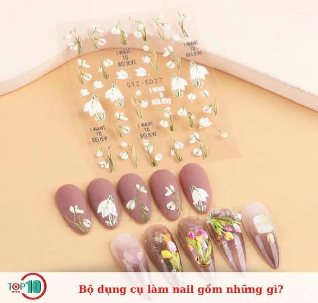 Đá, charm, hoa khô, giấy foil, xà cừ… để trang trí móng