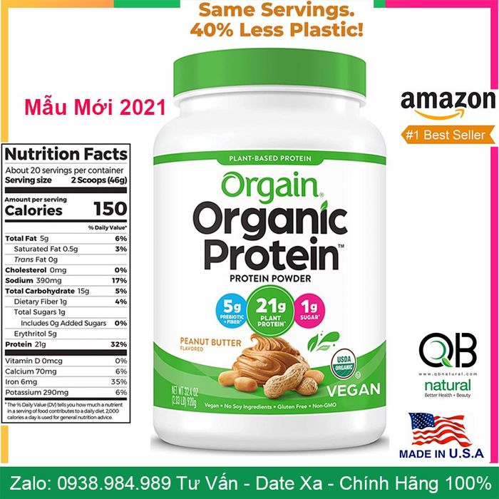 Bột đạm thực vật hữu cơ Orgain Organic Protein Plant Based Protein Powder - Hình ảnh 2