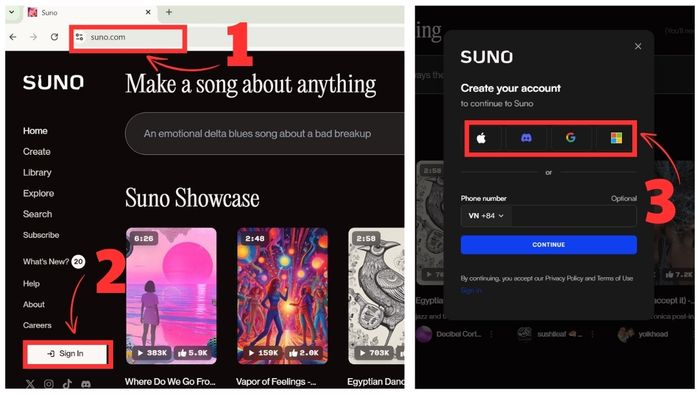 Đăng ký tài khoản Suno AI để bắt đầu sử dụng