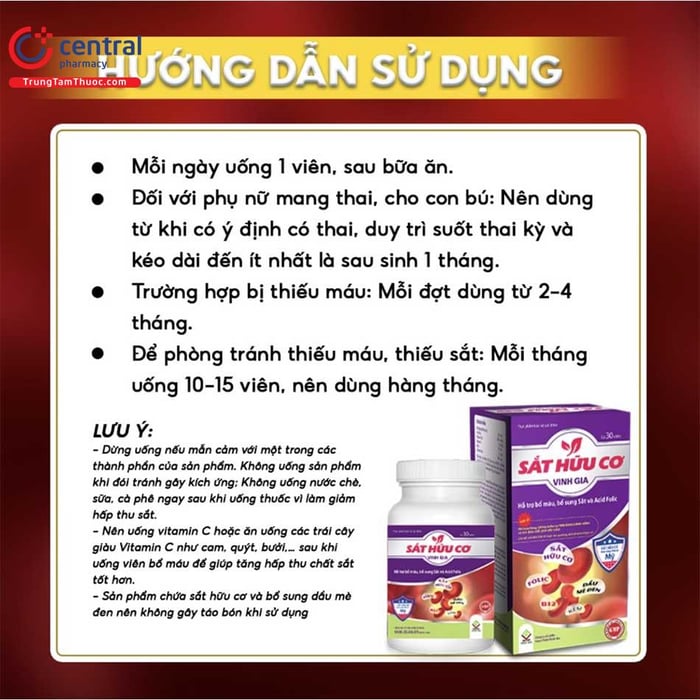 Viên uống bổ sung sắt hữu cơ Vinh Gia giúp cải thiện tình trạng thiếu máu, đóng gói 30 viên, hình ảnh 2