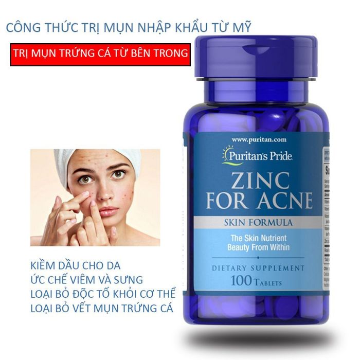 Viên uống ZINC FOR ACNE từ Puritan's Pride, chứa 100 viên kẽm giúp ngăn ngừa mụn, nhập khẩu từ Mỹ - xem ảnh 2