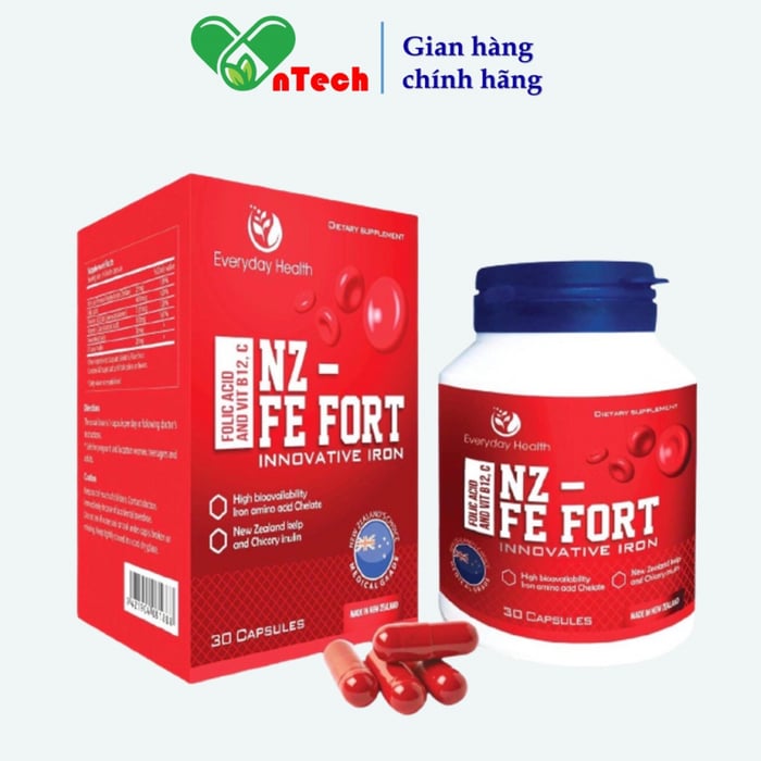 Viên uống Everyday Health NZ - FE FORT bổ sung sắt hữu cơ nano, hỗ trợ điều trị thiếu máu, hộp 60 viên, hình ảnh 1