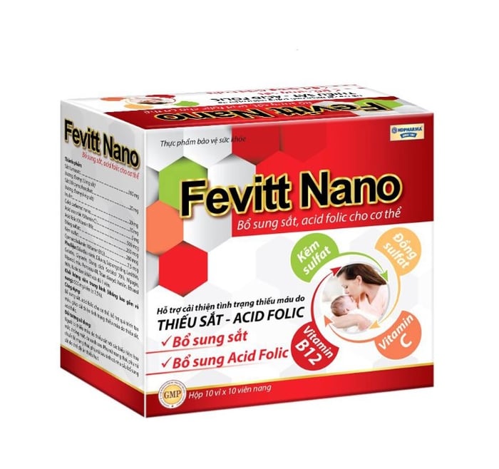 Viên sắt hữu cơ Fevitt Nano HDPHARMA bổ sung Acid folic cho người thiếu máu, da nhợt nhạt - Hộp 100 viên, hình ảnh 1