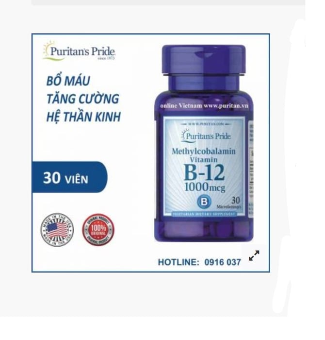 Viên uống bổ máu, chống chóng mặt, tăng cường trí não vitamin B12 1000mcg Puritan's Pride, hình ảnh 2