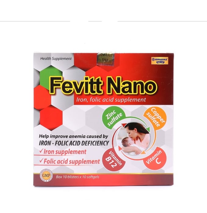 Viên sắt hữu cơ Fevitt Nano HDPHARMA bổ sung Acid folic cho người thiếu máu, da nhợt nhạt - Hộp 100 viên, hình ảnh 2