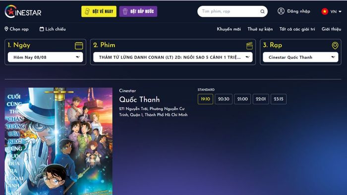 hướng dẫn tra cứu lịch chiếu phim tại Cinestar