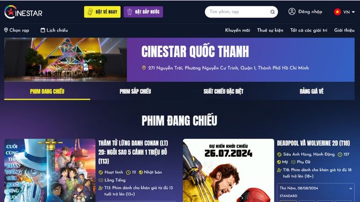 cách tra cứu lịch chiếu phim tại Cinestar