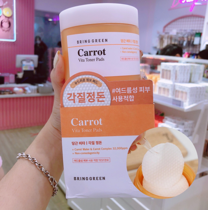 Pad Cấp Ẩm, Làm Sáng Da và Chống Lão Hóa Bring Green Carrot Vita Toner Pads – Hình ảnh 1