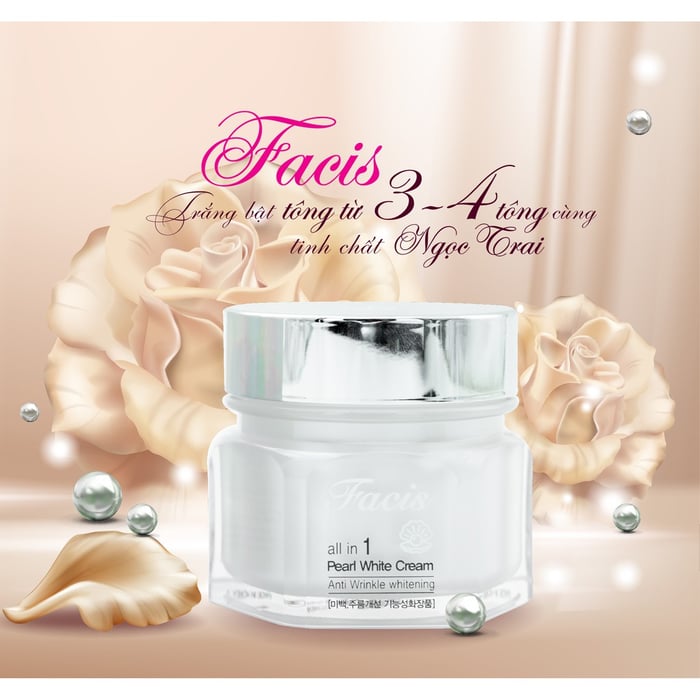 Hình ảnh kem dưỡng trắng da ngọc trai Facis All In One Pearl Whitening Cream số 2