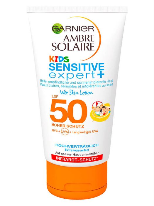 Kem chống nắng Garnier Ambre Solaire Kids Sensitive Expert SPF 50 Wet Skin Lotion hình ảnh 1