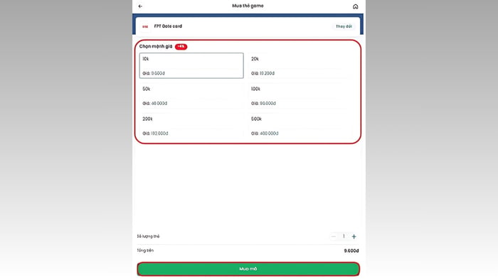 Hướng dẫn mua thẻ Gate qua ví điện tử 9Pay - Bước 2