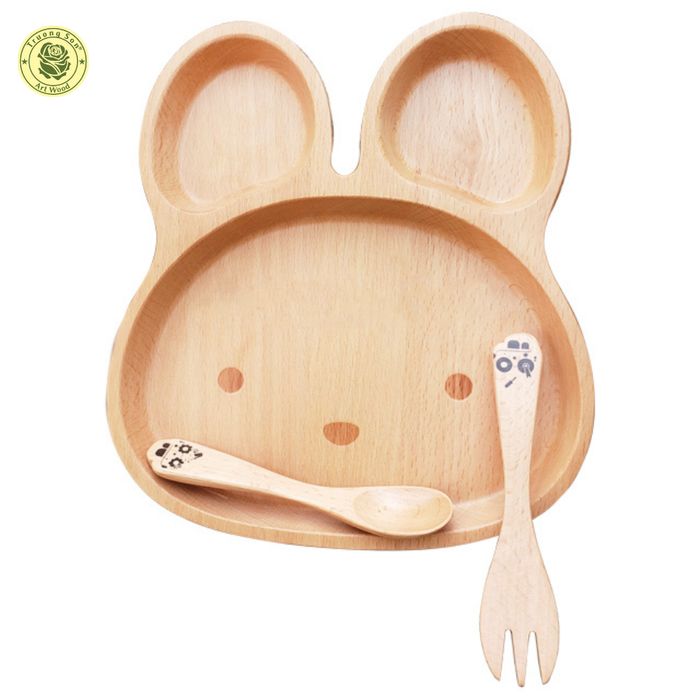 Khay tập ăn cho bé hình thỏ làm từ gỗ Beech - ảnh 1