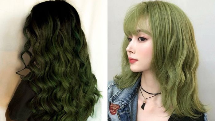 Tóc nhuộm xanh rêu 2