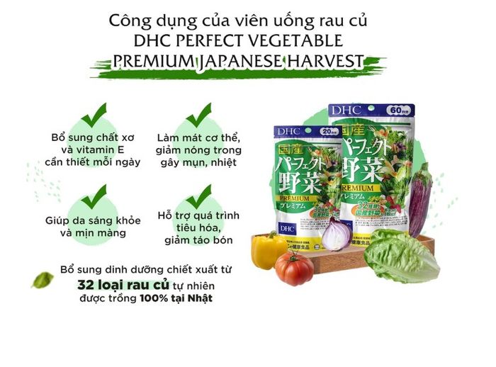 Hình ảnh Viên uống rau củ DHC Perfect Vegetable Premium bổ sung chất xơ tiêu hóa tốt 2