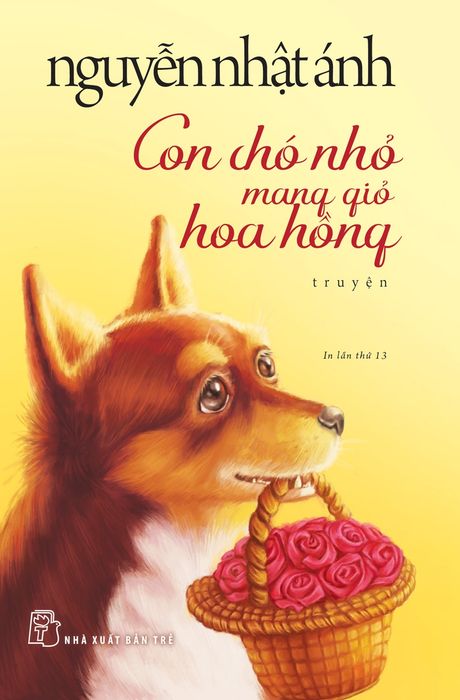 Con chó nhỏ và giỏ hoa hồng hình 1