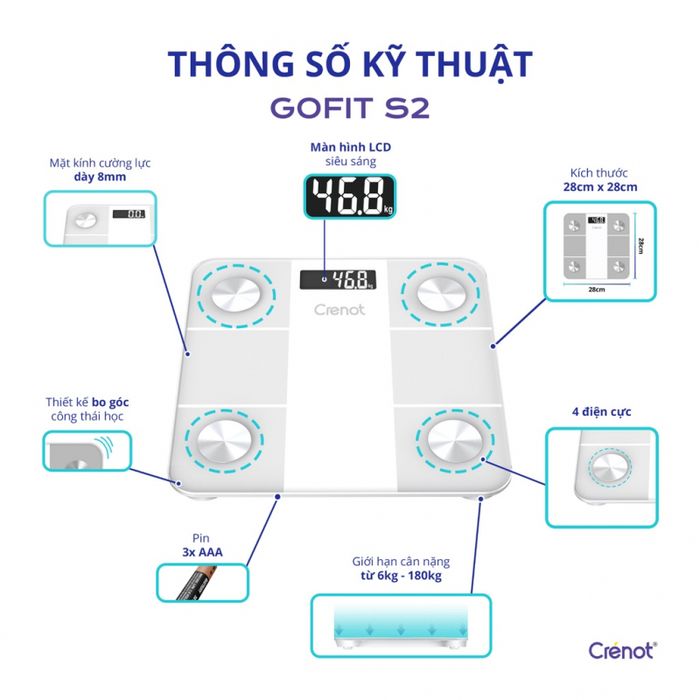 Ảnh 1 của cân sức khỏe điện tử thông minh Crenot Gofit S2