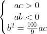 left{egin{matrix} ac > 0 & & \ ab < 0 & & \ b^{2} = rac{100}{9} ac & & end{matrix}
ight.