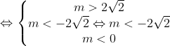 \Leftrightarrow \left\{\begin{matrix} m > 2\sqrt{2} \\ m < -2\sqrt{2} \Leftrightarrow m < -2\sqrt{2} \\ m < 0 \end{matrix}\right.