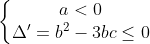 \left\{\begin{matrix} a< 0 & \\ \Delta '= b^{2}-3bc\leq 0 & \end{matrix}\right.