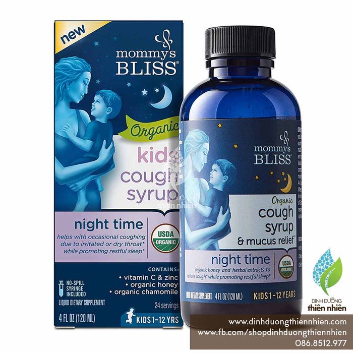 Hình ảnh Siro Hữu Cơ Giảm Ho & Đờm Cho Bé BAN ĐÊM Mommy’s Bliss ORGANIC KIDS COUGH SYRUP & MUSCUS RELIEF 1