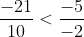 \frac{-21}{10} nhỏ hơn \frac{-5}{-2}
