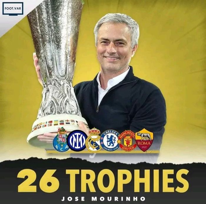 Jose Mourinho đã đạt được 26 chiếc cúp vô địch như hình ảnh 1