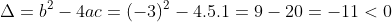 Delta = b^{2} - 4ac = (-3)^{2} - 4 cdot 5 cdot 1 = 9 - 20 = -11 < 0