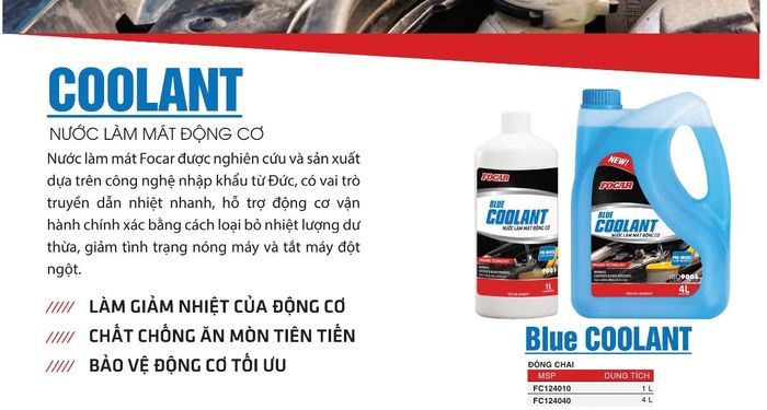 Nước làm mát động cơ ô tô Focar Blue Coolant hình 1