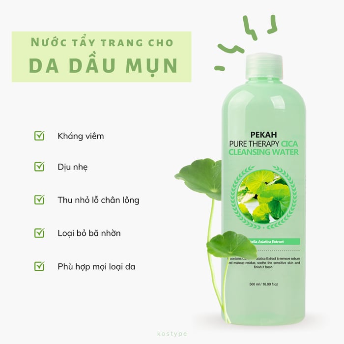 Hình ảnh 2 của Nước Tẩy Trang Rau Má Pekah Pure Therapy Cica Cleansing Water