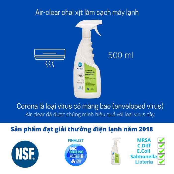 Hình ảnh chai xịt khử khuẩn máy lạnh Air-clear 2