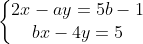 \left\{\begin{matrix} 2x - ay = 5b - 1 \\ bx - 4y = 5 \end{matrix}\right.