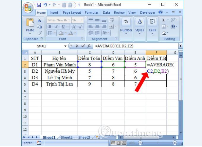 Hàm AVERAGE được minh họa qua hình 3