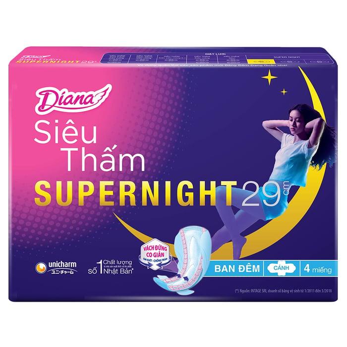 Hình ảnh Băng vệ sinh ban đêm Diana Super Night thấm hút tối ưu 29cm 1